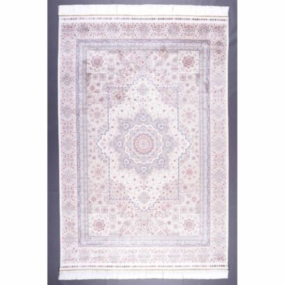 Beige and Blue Area Rugs Silk Bamboo 5.2x7.5 ft Medallion - Rugs 1