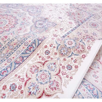 Beige and Blue Area Rugs Silk Bamboo 5.2x7.5 ft Medallion - Rugs 1