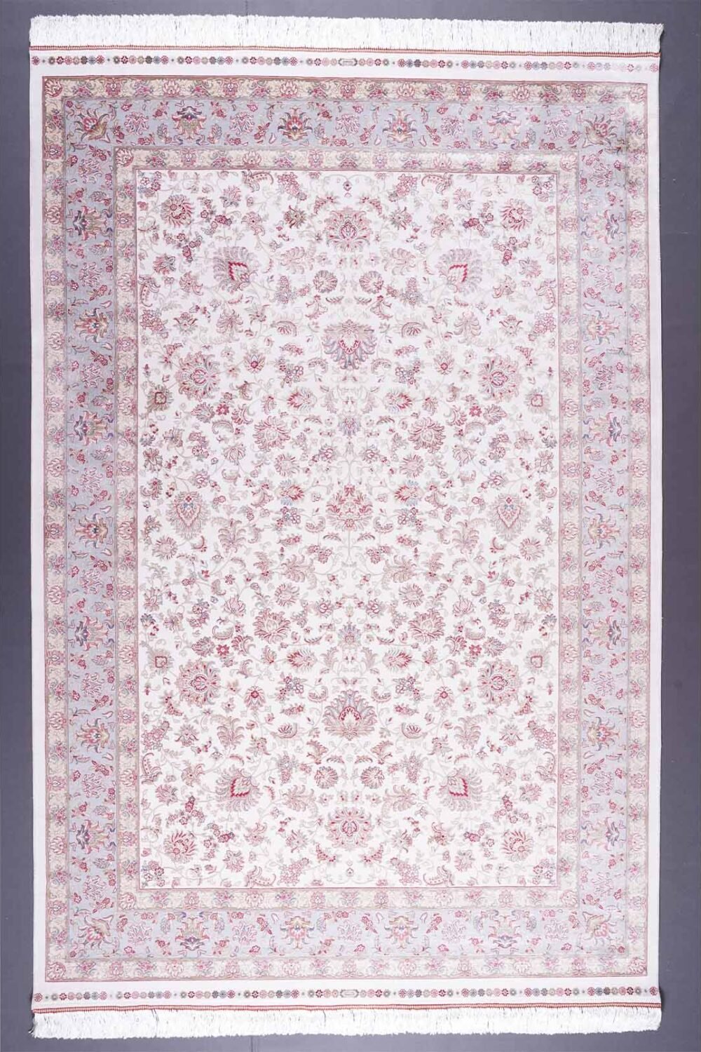 Beige and Gray Area Rug 5.2x7.8 ft Medallion Silk - Rugs 1
