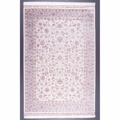 Beige and Gray Area Rug 5.2x7.8 ft Medallion Silk - Rugs 1