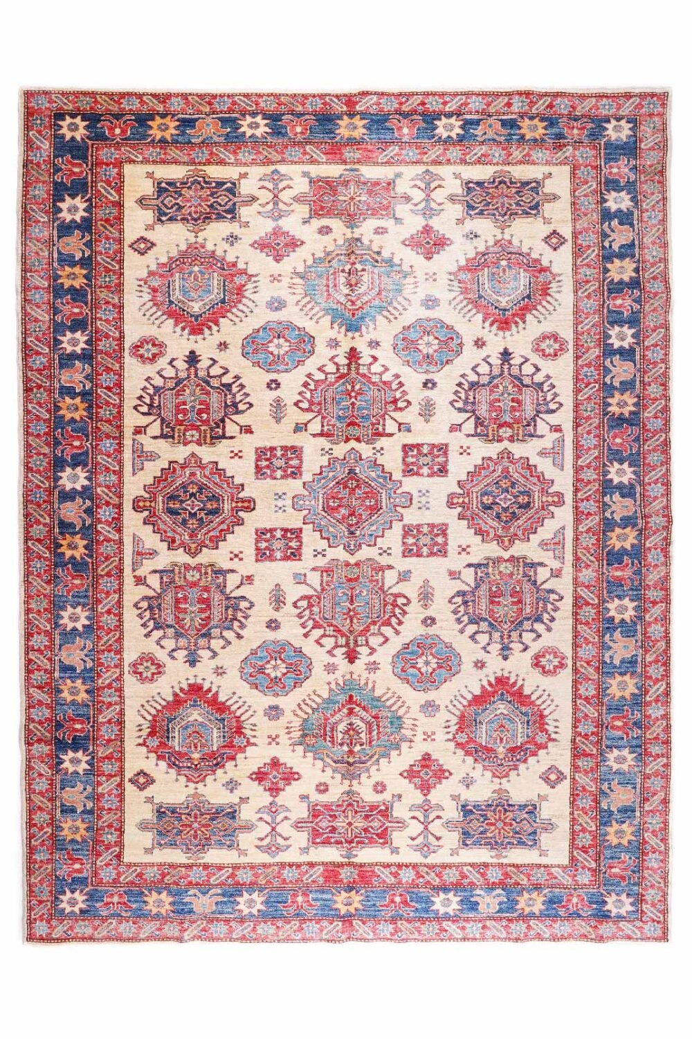 Beige and Red Outdoor Traditional Rug 8.7x7 ft Hand-Knotted Sherwan