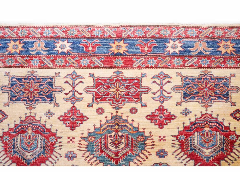 Beige and Red Outdoor Traditional Rug 8.7x7 ft Hand-Knotted Sherwan