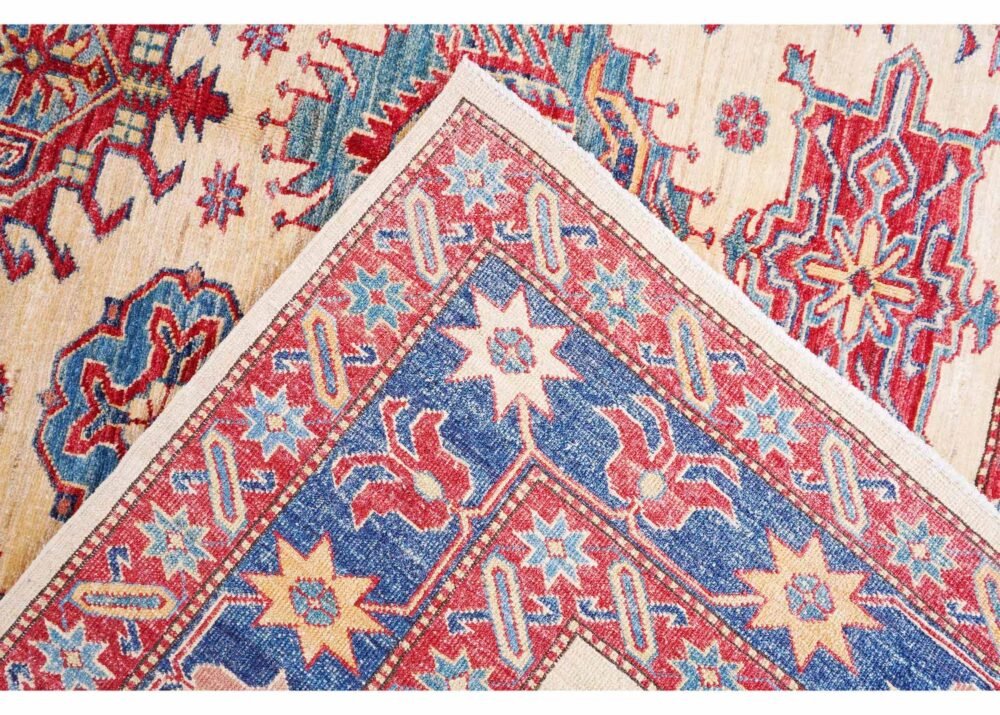 Beige and Red Outdoor Traditional Rug 8.7x7 ft Hand-Knotted Sherwan