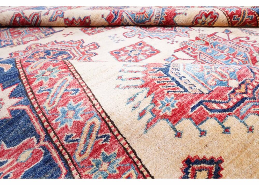 Beige and Red Outdoor Traditional Rug 8.7x7 ft Hand-Knotted Sherwan