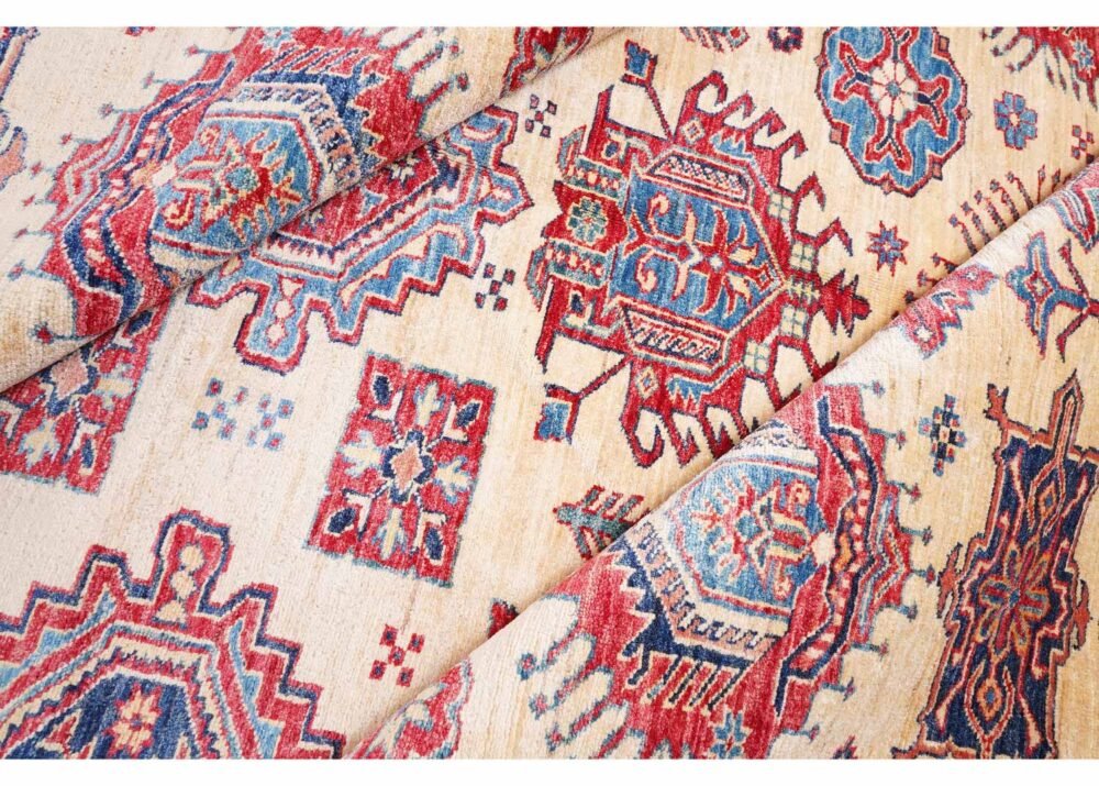 Beige and Red Outdoor Traditional Rug 8.7x7 ft Hand-Knotted Sherwan