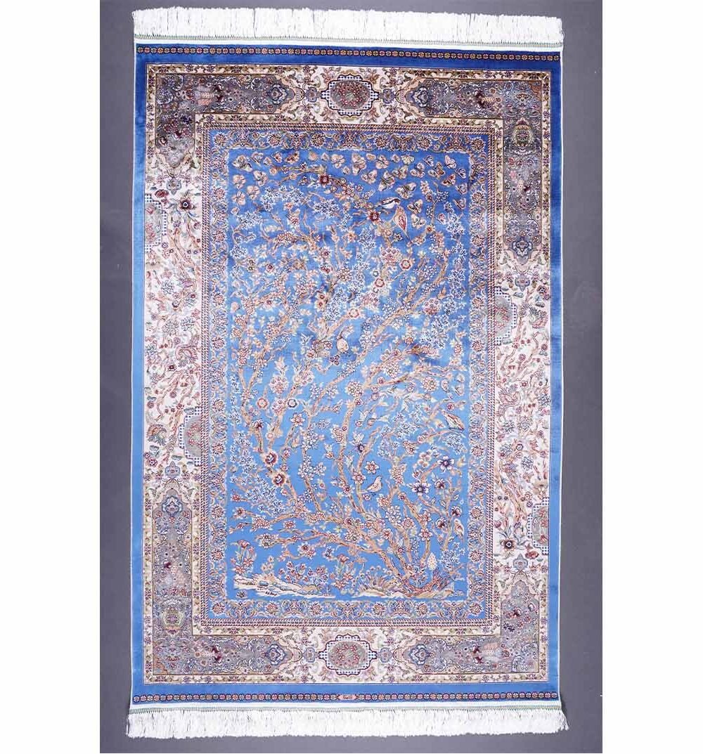 Blue Area Rug 3.9x5.9 ft Silk Medallion - Rugs 1