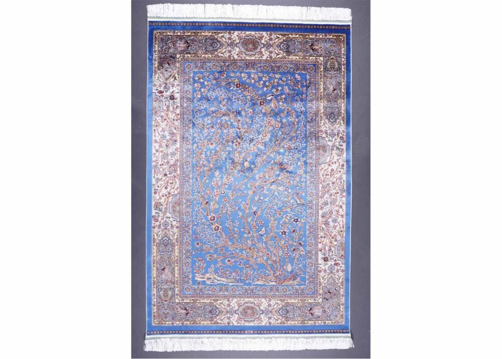 Blue Area Rug 3.9x5.9 ft Silk Medallion - Rugs 1