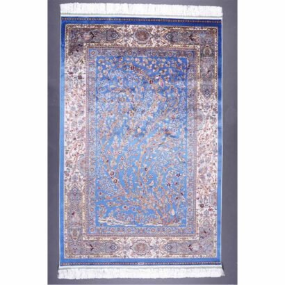 Blue Area Rug 3.9x5.9 ft Silk Medallion - Rugs 1