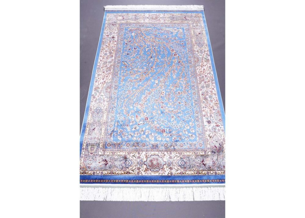Blue Area Rug 3.9x5.9 ft Silk Medallion - Rugs 1