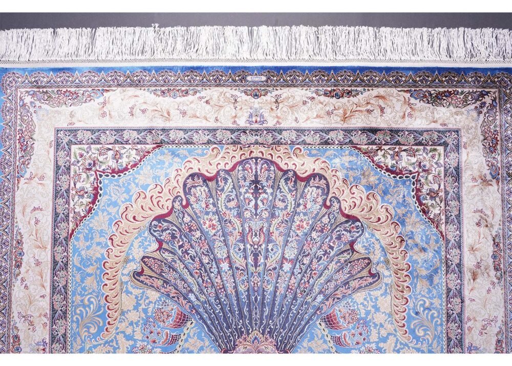 Blue Beige Oriental Rug Silk Medallion 5.2x7.5 ft - Rugs 1
