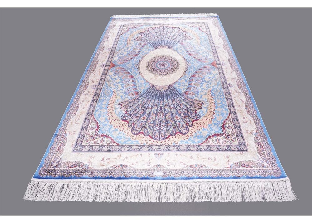 Blue Beige Oriental Rug Silk Medallion 5.2x7.5 ft - Rugs 1