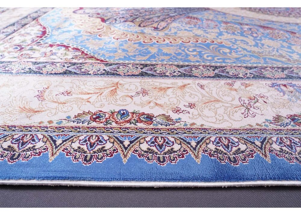Blue Beige Oriental Rug Silk Medallion 5.2x7.5 ft - Rugs 1