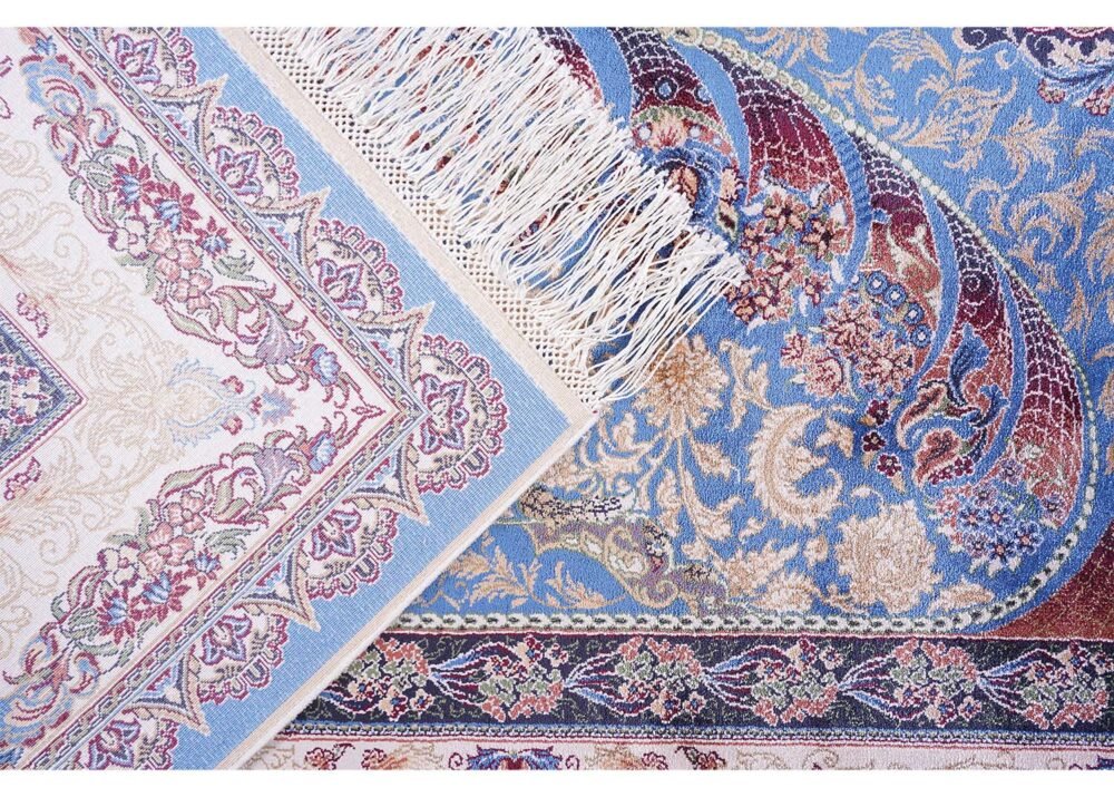 Blue Beige Oriental Rug Silk Medallion 5.2x7.5 ft - Rugs 1