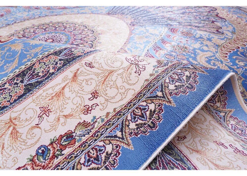 Blue Beige Oriental Rug Silk Medallion 5.2x7.5 ft - Rugs 1