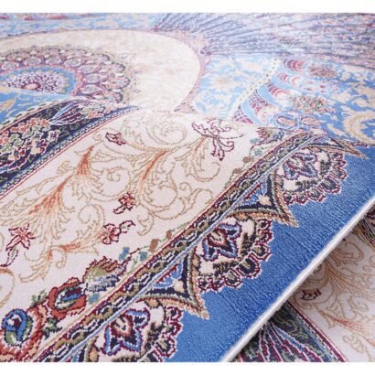 Blue Beige Oriental Rug Silk Medallion 5.2x7.5 ft - Rugs 1