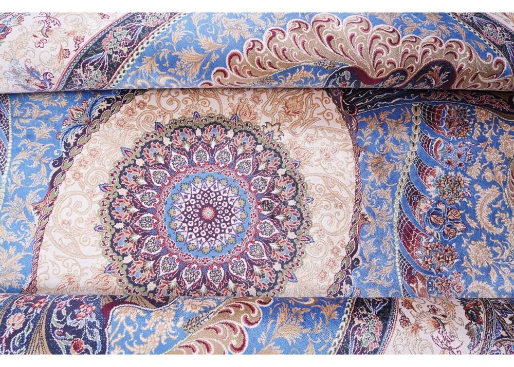 Blue Beige Oriental Rug Silk Medallion 5.2x7.5 ft - Rugs 1
