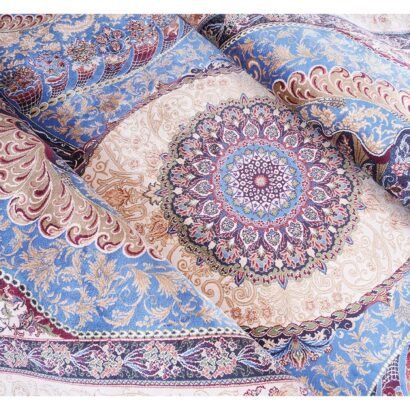 Blue Beige Oriental Rug Silk Medallion 5.2x7.5 ft - Rugs 1