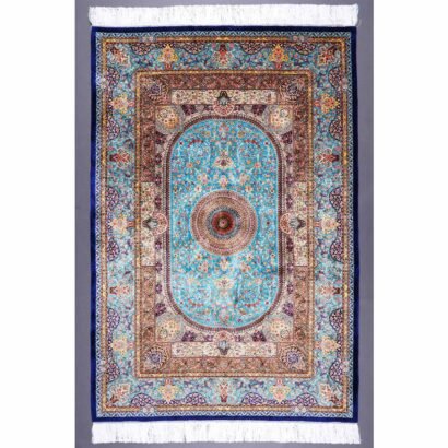 Blue Oriental Area Rug Silk Medallion 3.9x5.9 ft - Rugs 1