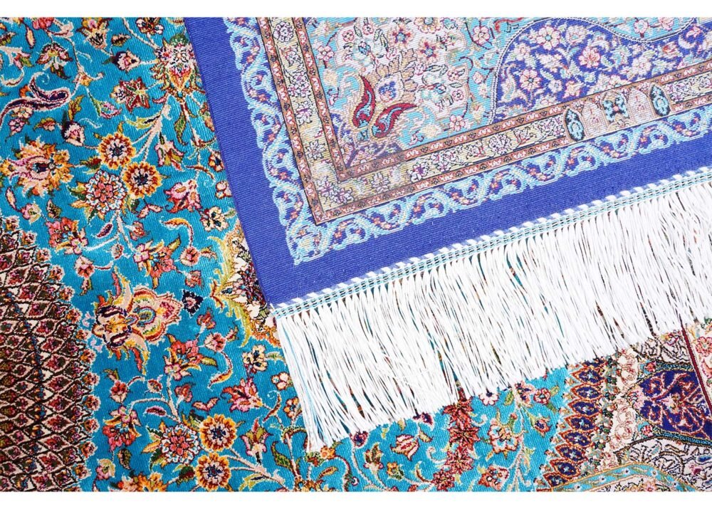 Blue Oriental Area Rug Silk Medallion 3.9x5.9 ft - Rugs 1