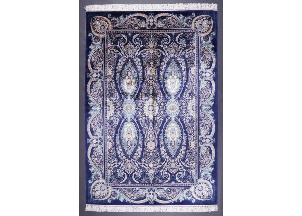 Blue Oriental Rug Bamboo Silk Medallion 6.2x4.2 ft - Rugs 1