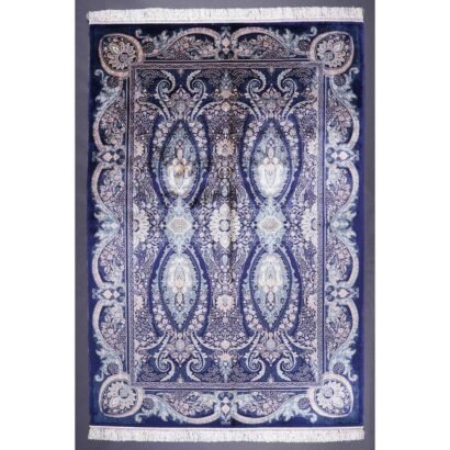 Blue Oriental Rug Bamboo Silk Medallion 6.2x4.2 ft - Rugs 1