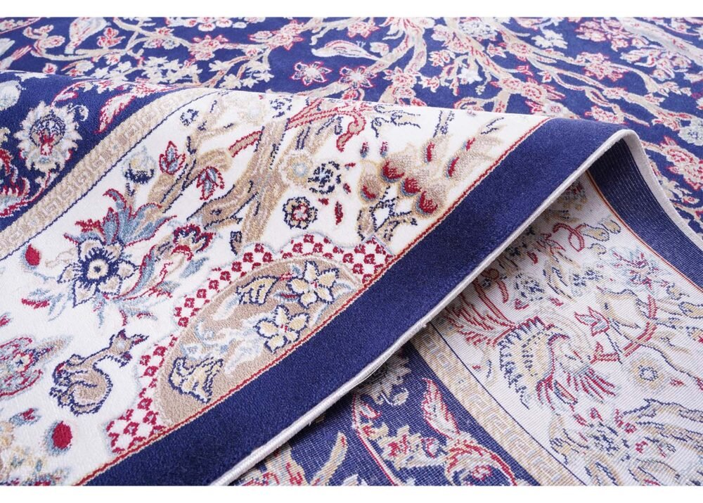 Blue and Beige Carpet 3.9x5.9 ft Medallion Silk Rug - Rugs 1