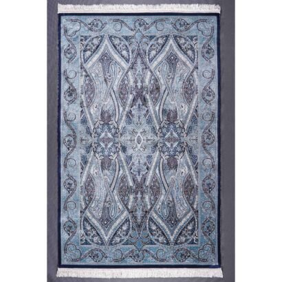 Blue and Beige Outdoor Rug 3.9x5.9 ft Medallion Bamboo Silk - Rugs 1