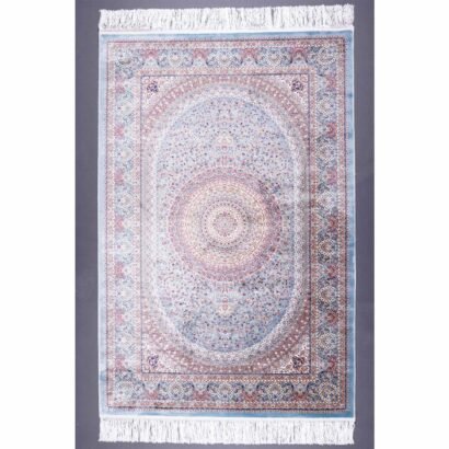Blue and Brown Rug 3.9x5.9 ft Silk Medallion - Rugs 1