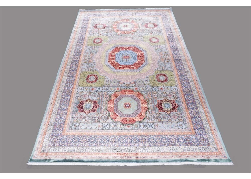 Blue and Green Area Rug 3.9x5.9 ft Modern Memluk - Rugs 1