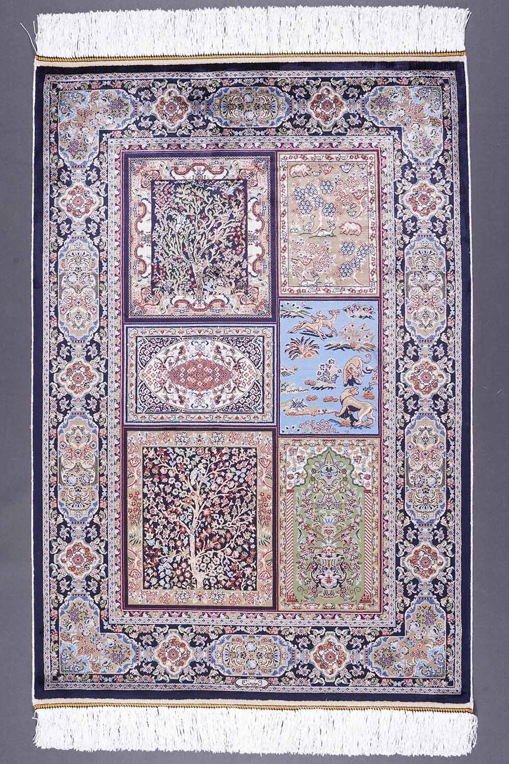 Blue and Orange Small Sug 2.6x3.9 ft Silk Medallion - Rugs 1