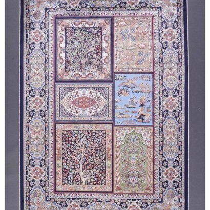 Blue and Orange Small Sug 2.6x3.9 ft Silk Medallion - Rugs 1