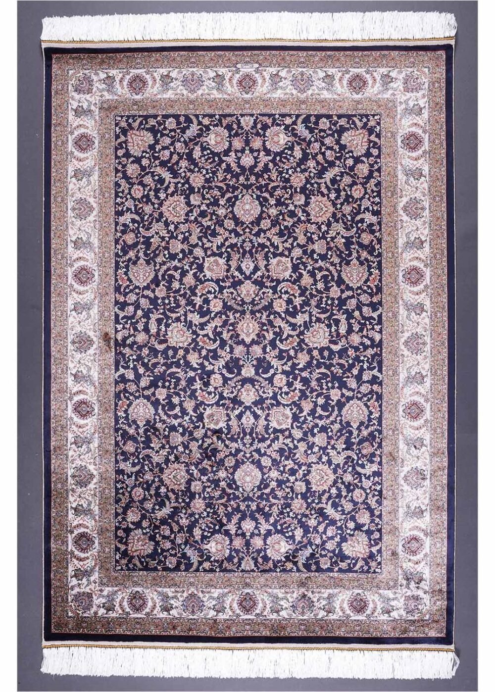 Brown Blue Area Rug 5.9x3.9 ft Medallion Silk - Rugs 1