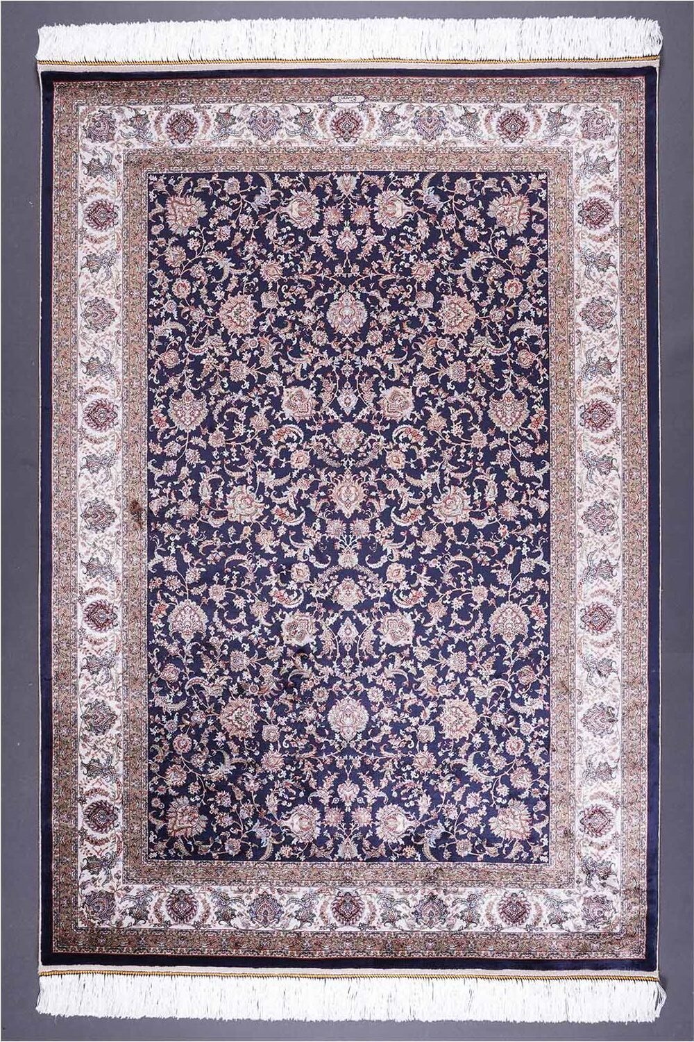 Brown Blue Area Rug 5.9x3.9 ft Medallion Silk - Rugs 1