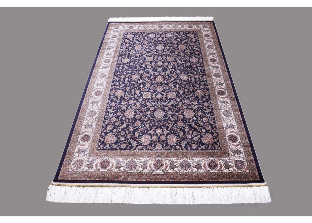 Brown Blue Area Rug 5.9x3.9 ft Medallion Silk - Rugs 1