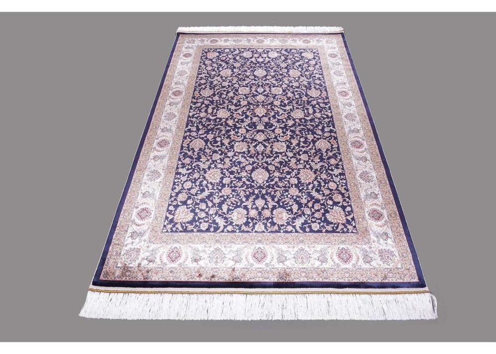 Brown Blue Area Rug 5.9x3.9 ft Medallion Silk - Rugs 1