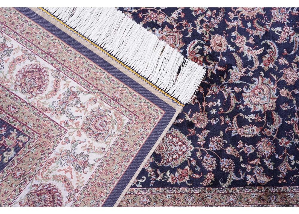 Brown Blue Area Rug 5.9x3.9 ft Medallion Silk - Rugs 1