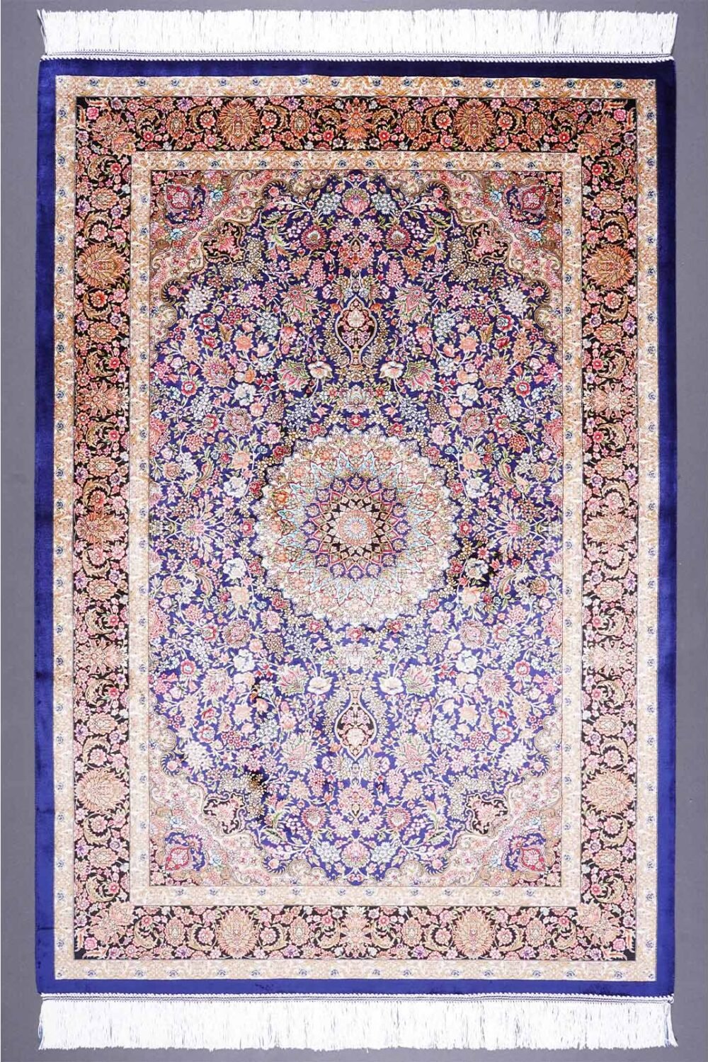 Brown Blue Rugs for Living Room Silk Medallion 4.9x3.2 ft - Rugs 1