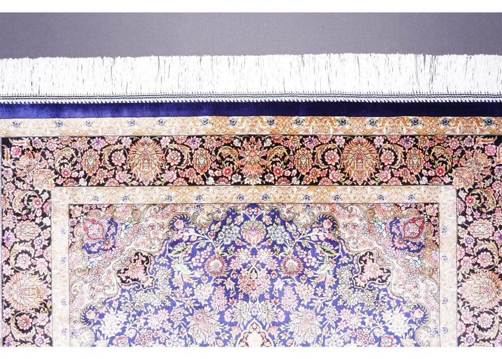 Brown Blue Rugs for Living Room Silk Medallion 4.9x3.2 ft - Rugs 1