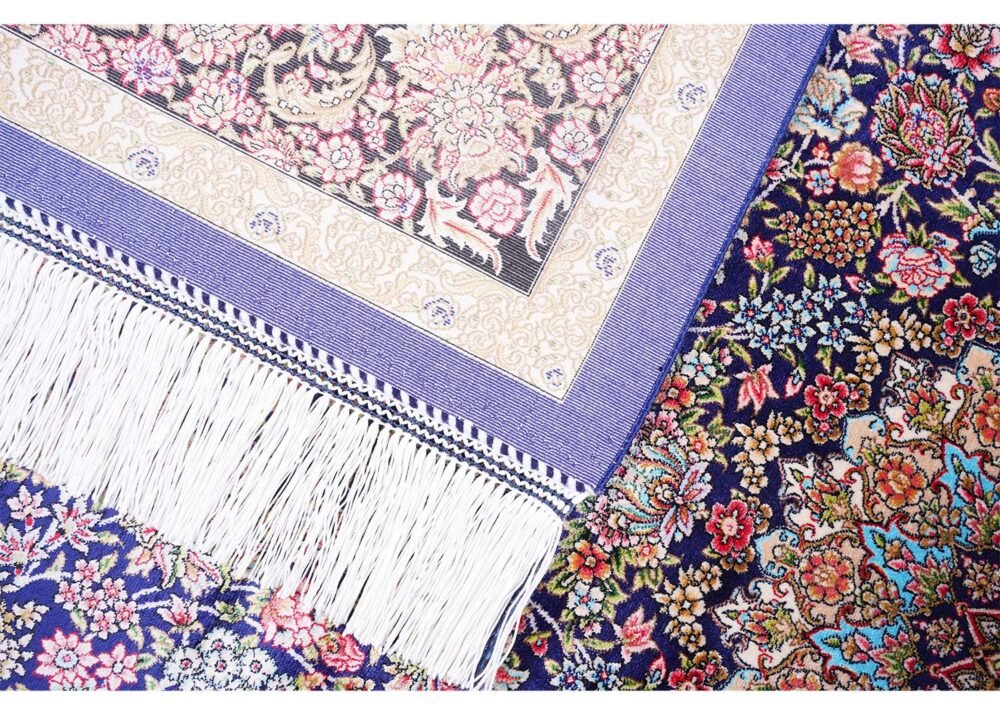 Brown Blue Rugs for Living Room Silk Medallion 4.9x3.2 ft - Rugs 1