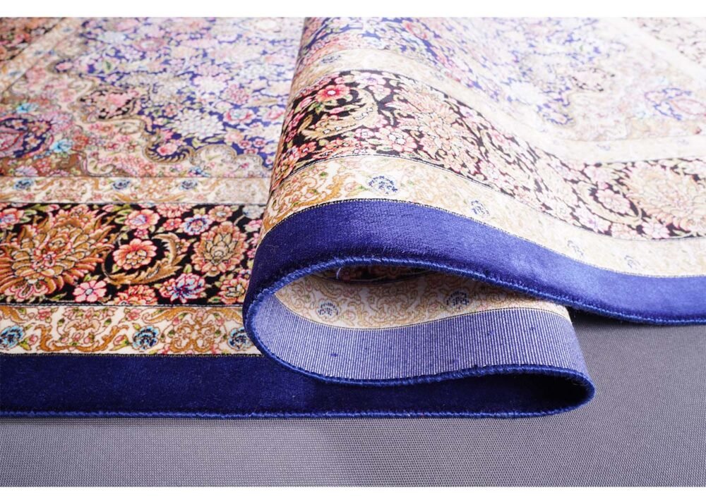 Brown Blue Rugs for Living Room Silk Medallion 4.9x3.2 ft - Rugs 1