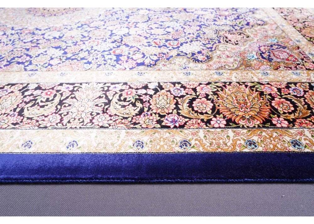 Brown Blue Rugs for Living Room Silk Medallion 4.9x3.2 ft - Rugs 1