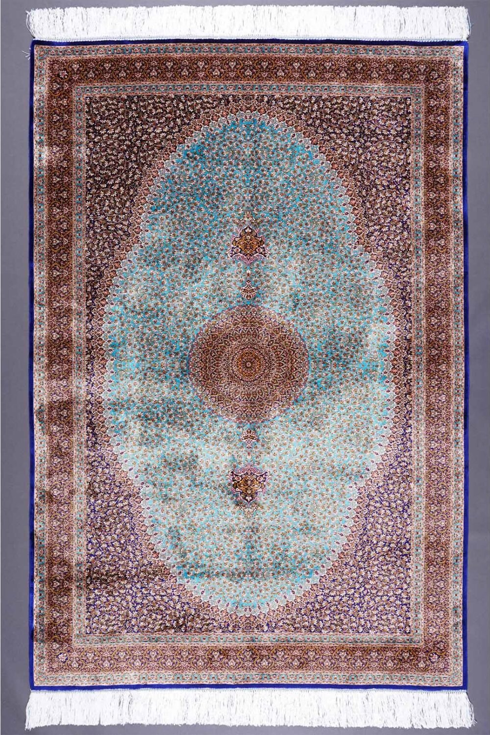 Brown Oriental Rugs Silk Medallion 3.9x5.9 ft - Rugs 1
