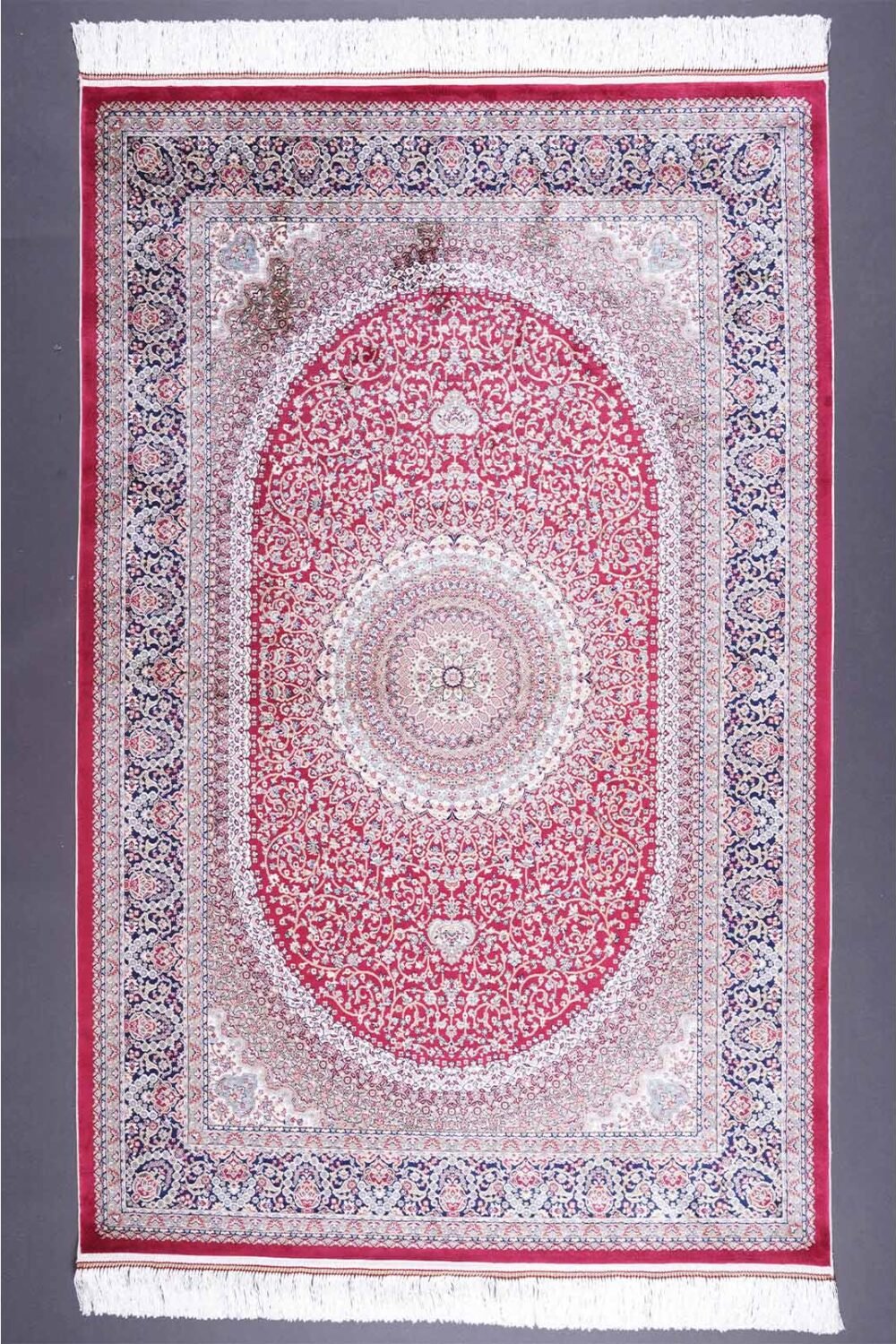 Brown Red Area Rug Bamboo-Silk 3.9x5.9 ft Medallion - Rugs 1