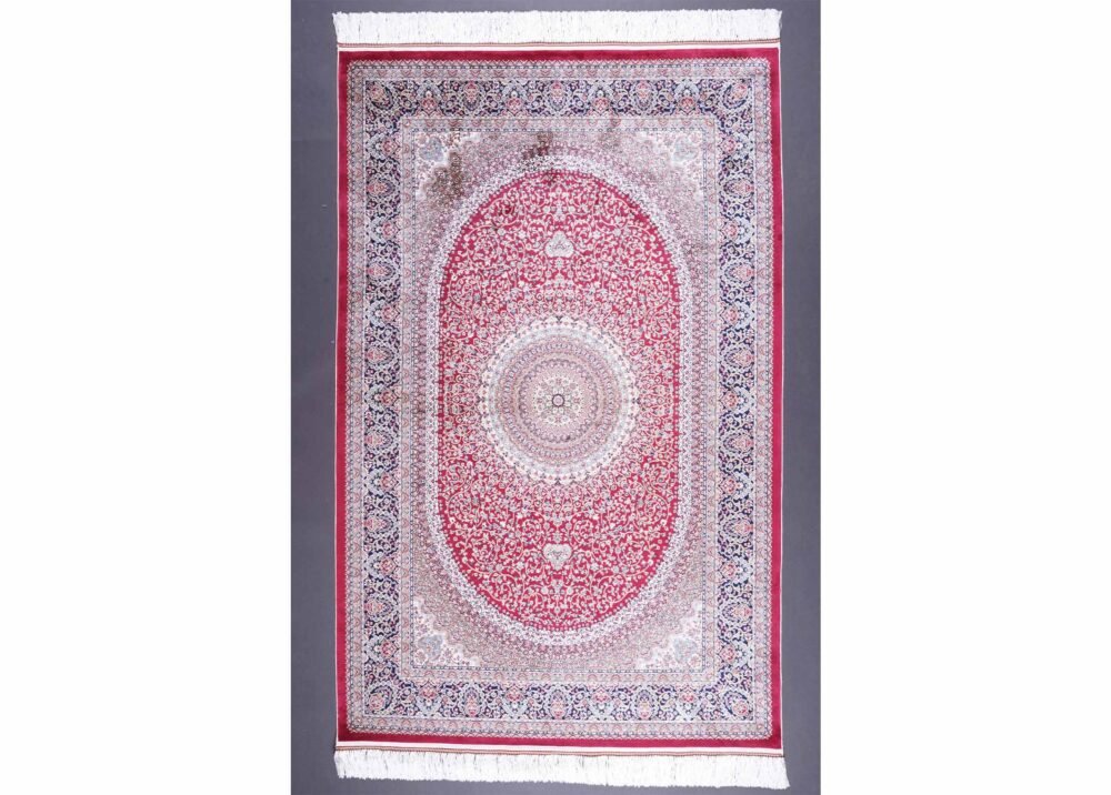 Brown Red Area Rug Bamboo-Silk 3.9x5.9 ft Medallion - Rugs 1