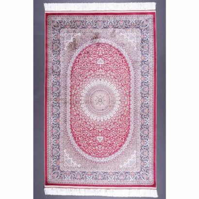 Brown Red Area Rug Bamboo-Silk 3.9x5.9 ft Medallion - Rugs 1