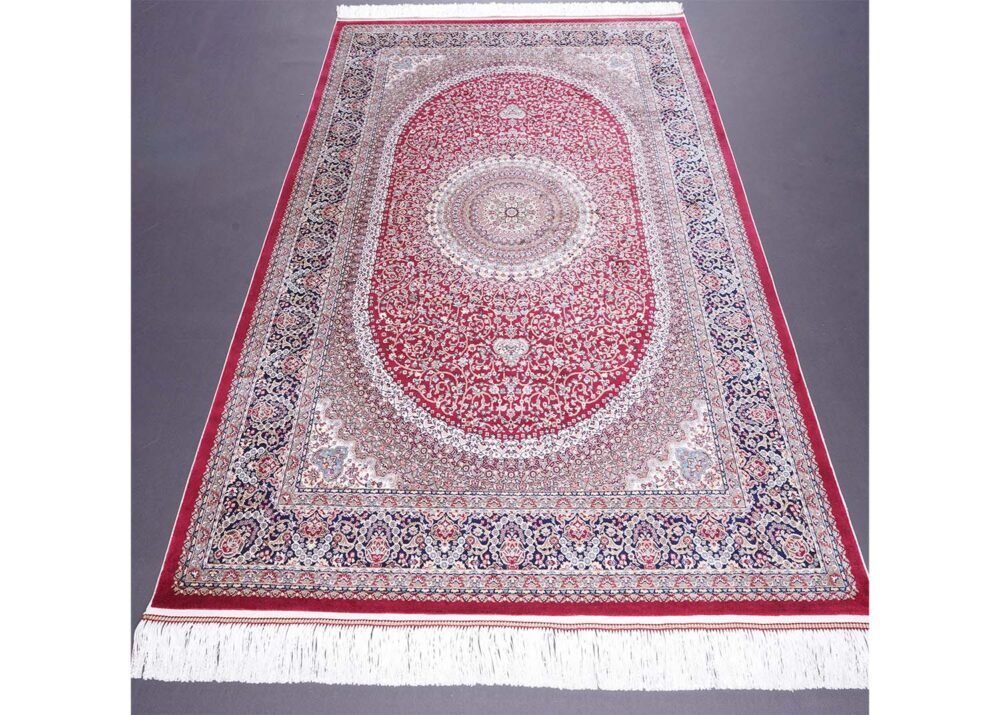 Brown Red Area Rug Bamboo-Silk 3.9x5.9 ft Medallion - Rugs 1