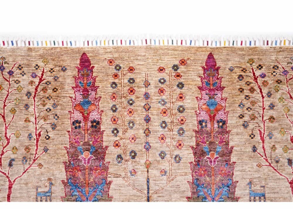 Brown Sultani Pine Tree Rug Traditional Hand-Knotted 7.8x5.7 ft