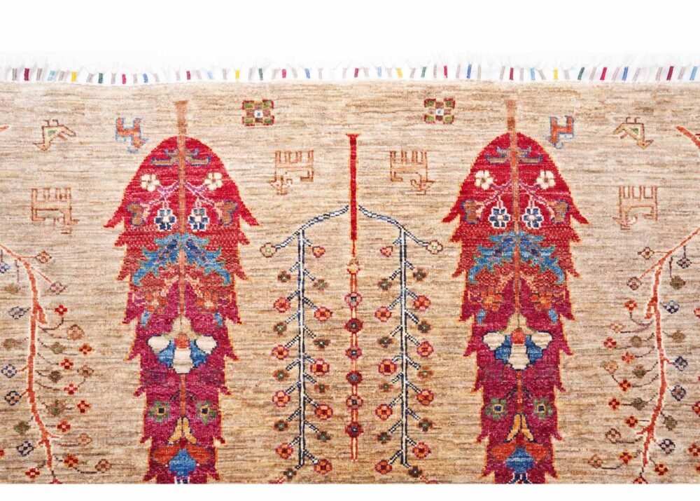 Brown Sultani Pine Tree Rug Traditional Hand-Knotted 7.8x5.7 ft