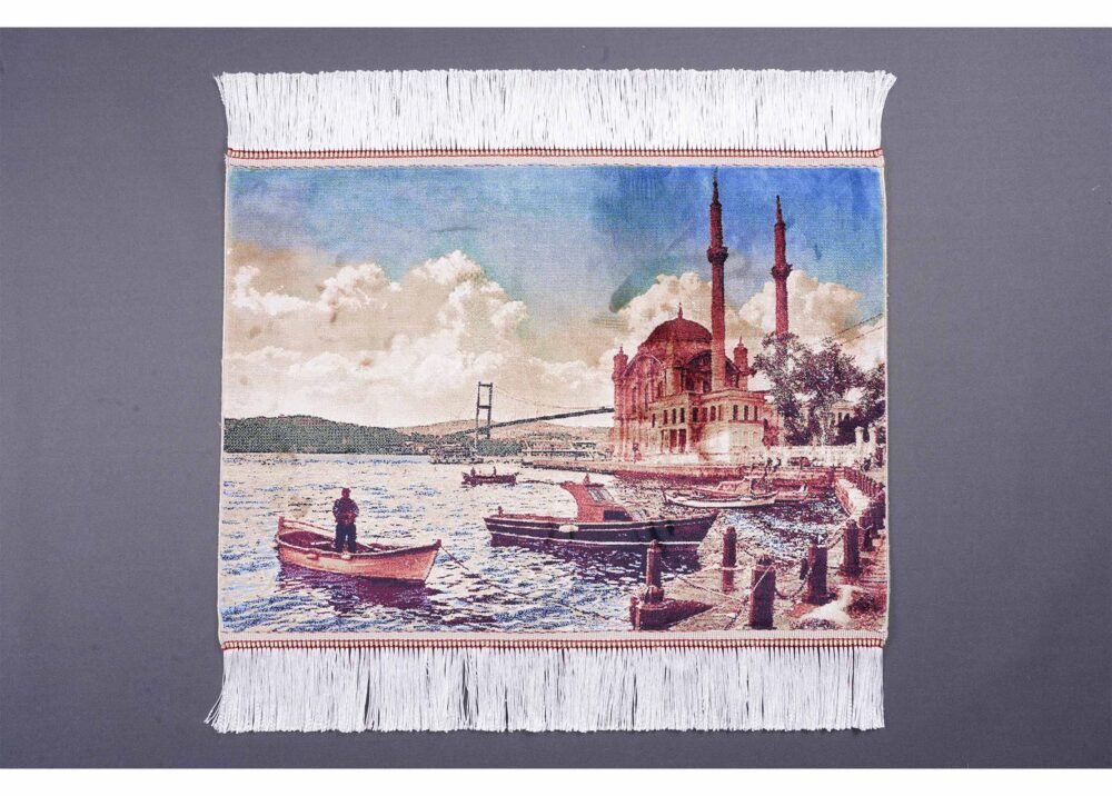 Brown and Blue Rug Silk Portrait 1.6x2.2 ft Machine Made - Rugs 1