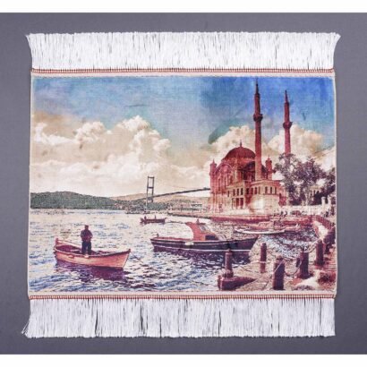Brown and Blue Rug Silk Portrait 1.6x2.2 ft Machine Made - Rugs 1